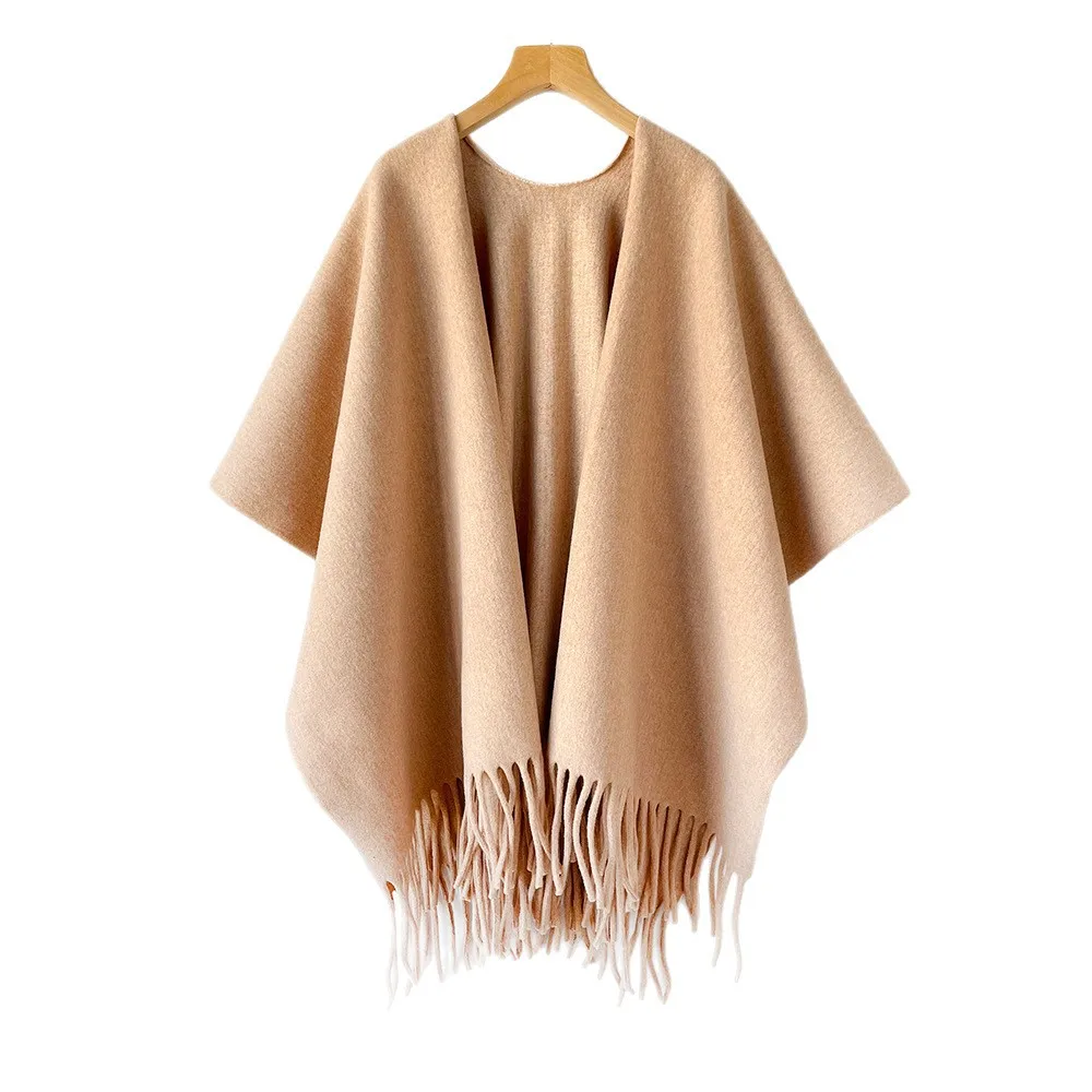 Woven Scarf Blanket - 冬用ショールケープ、女性用、厚手で暖かい、フリンジ付きポンチョ、秋の旅行に最適、快適でおしゃれなアウター、エレガントでカジュアル、柔らかいブランケットとしても使えるスカーフ。