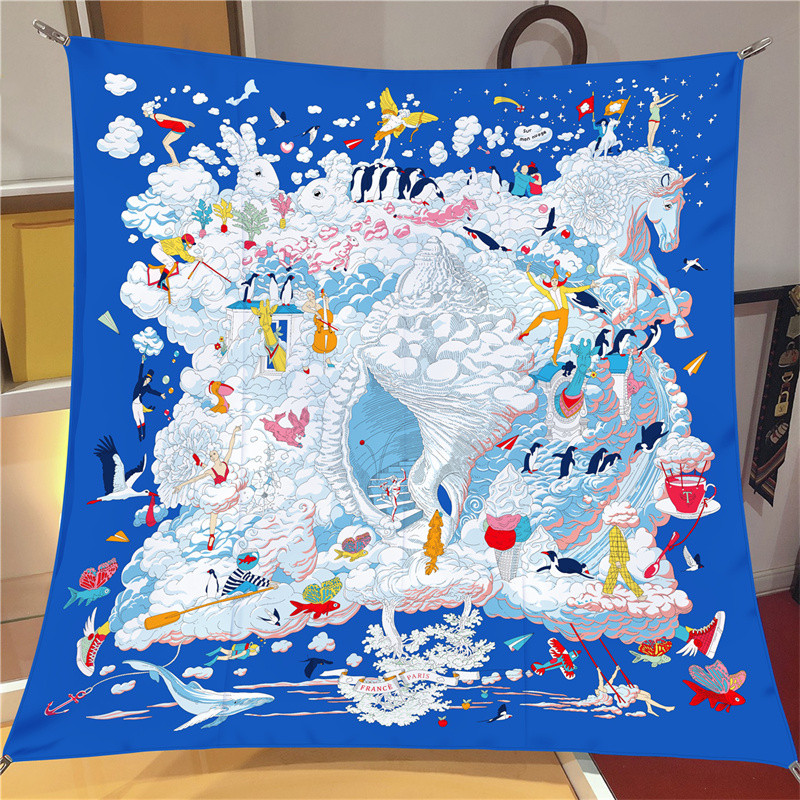 Scarf Silk Square - Pobingツイルシルクスカーフ女性ユーロ馬印刷正方形のスカーフecharpes foulardsファムラップバンダナlxuryヒジャーブ