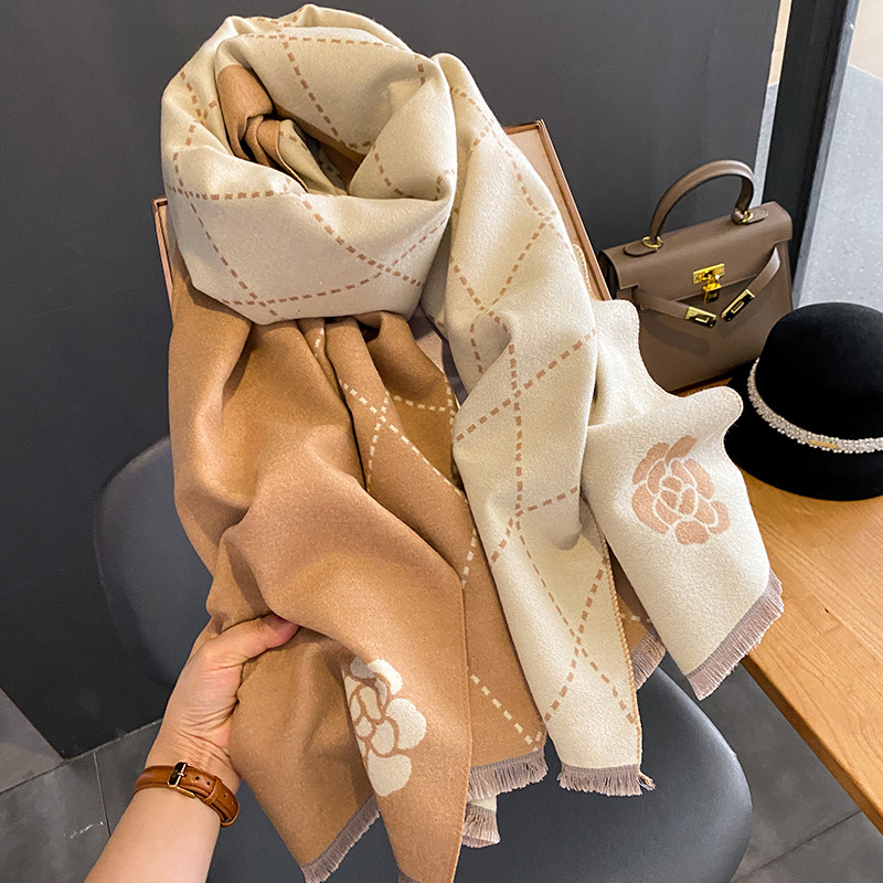 冬用スカーフ、女性用、高級感のある花柄プリント、エレガントな - Woven Scarf Blanket のレビューと価格