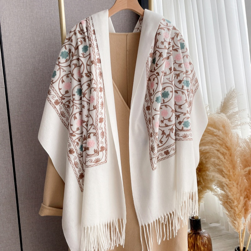 2025年新作 刺繍入りカシミヤスカーフ レディース 冬用シ - Woven Scarf Blanket のレビューと価格